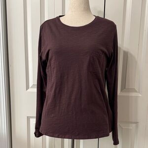 Garnet Hill Long Sleeve Top in Rich Burgundy/Brown